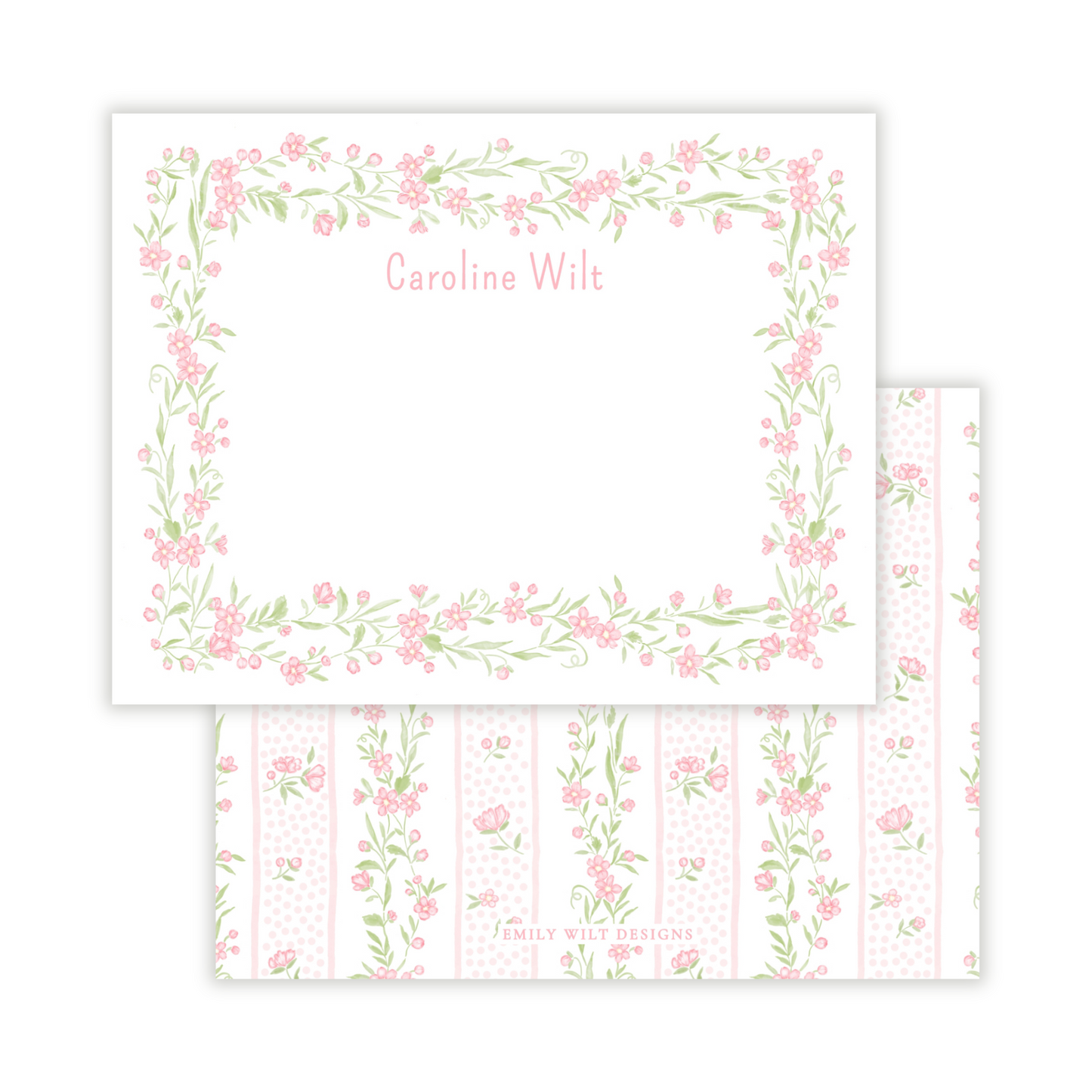 Pink Floral Toile Personalized Note Cards