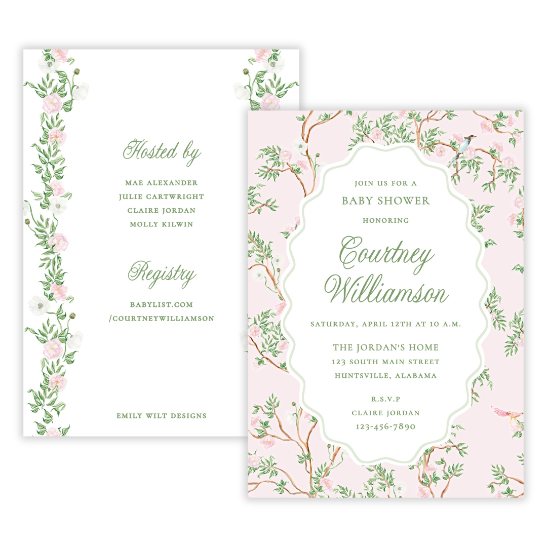 Spring Chinoiserie Shower Invitations - Pink