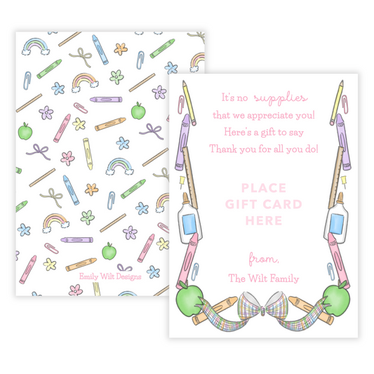 PRINTABLE Teacher Gift Card Holder - Pastel School Supplies, Pink
