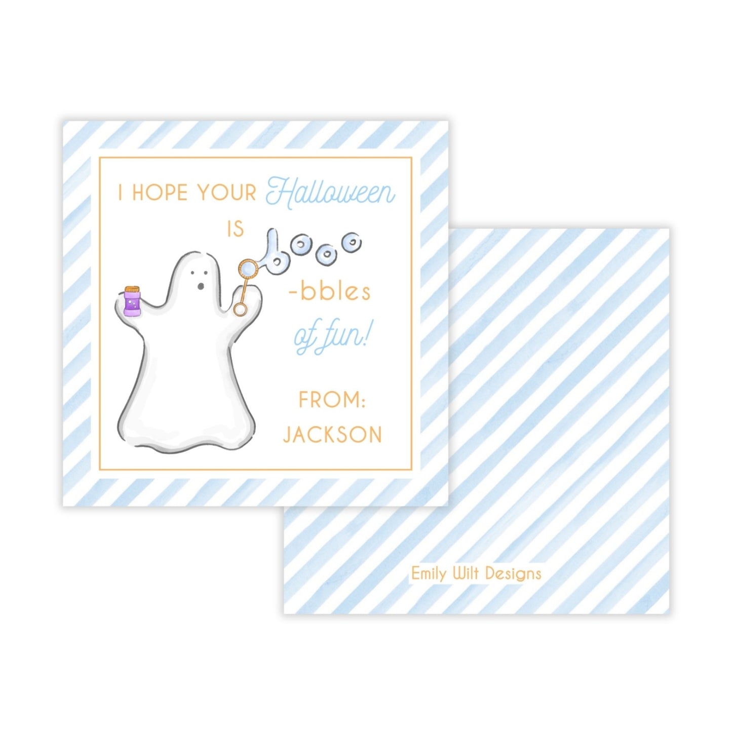 Kids Halloween Tags or Stickers - Bubbles (Blue)