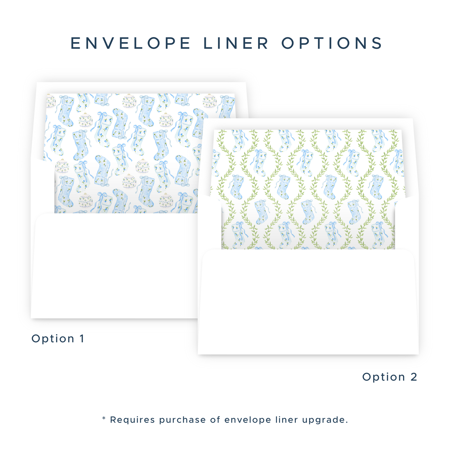 Christmas Photo Card - Delicate Stockings Trio, Blue - Landscape