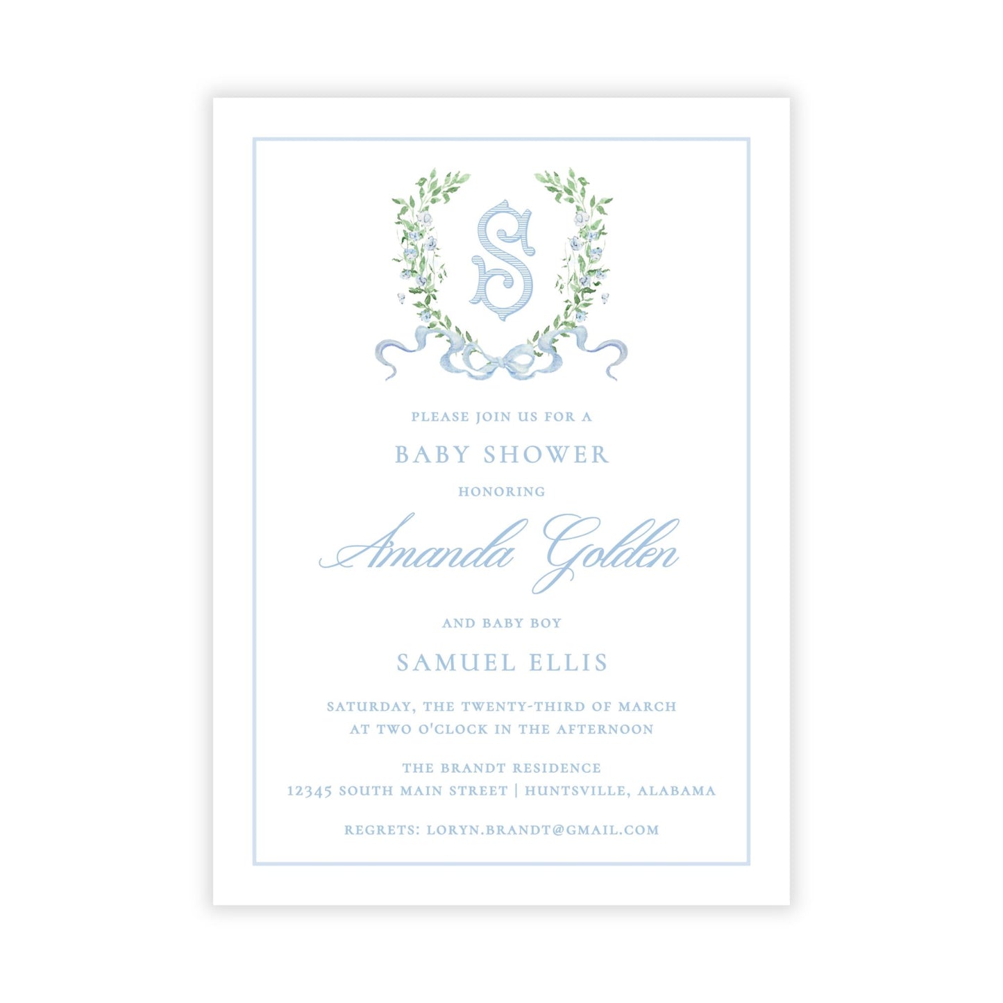 Give Me Flowers Baby Shower Invitations - Blue
