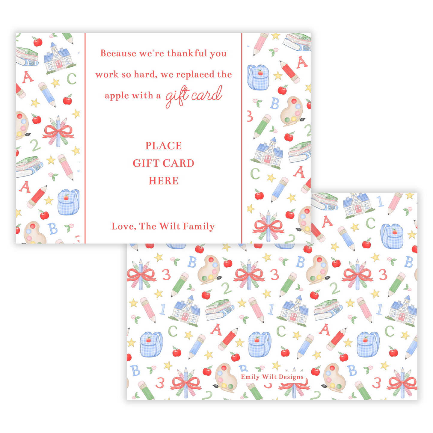 PRINTABLE Teacher Gift Card Holder - Preppy School Days