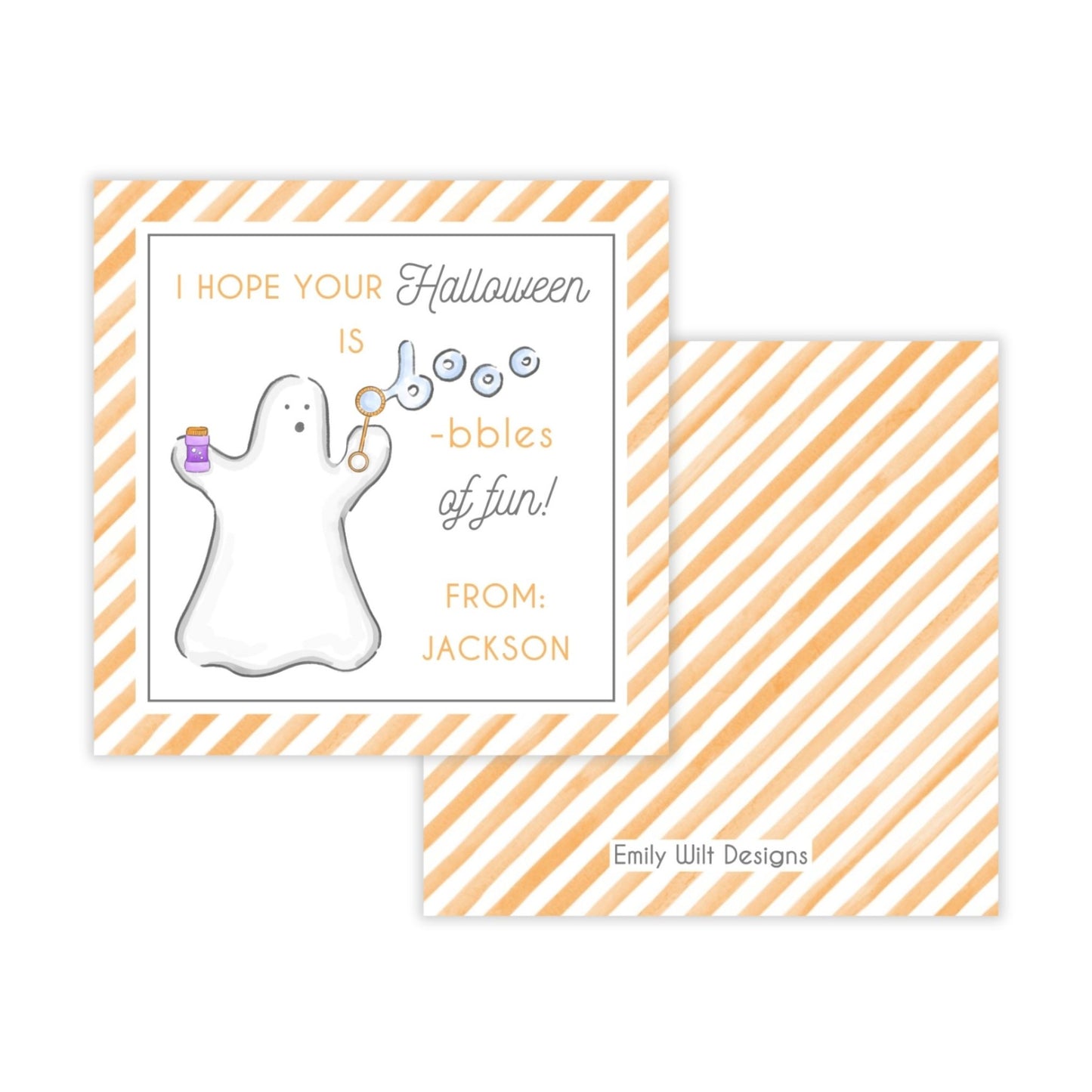 Kids Halloween Tags or Stickers - Bubbles (Orange)
