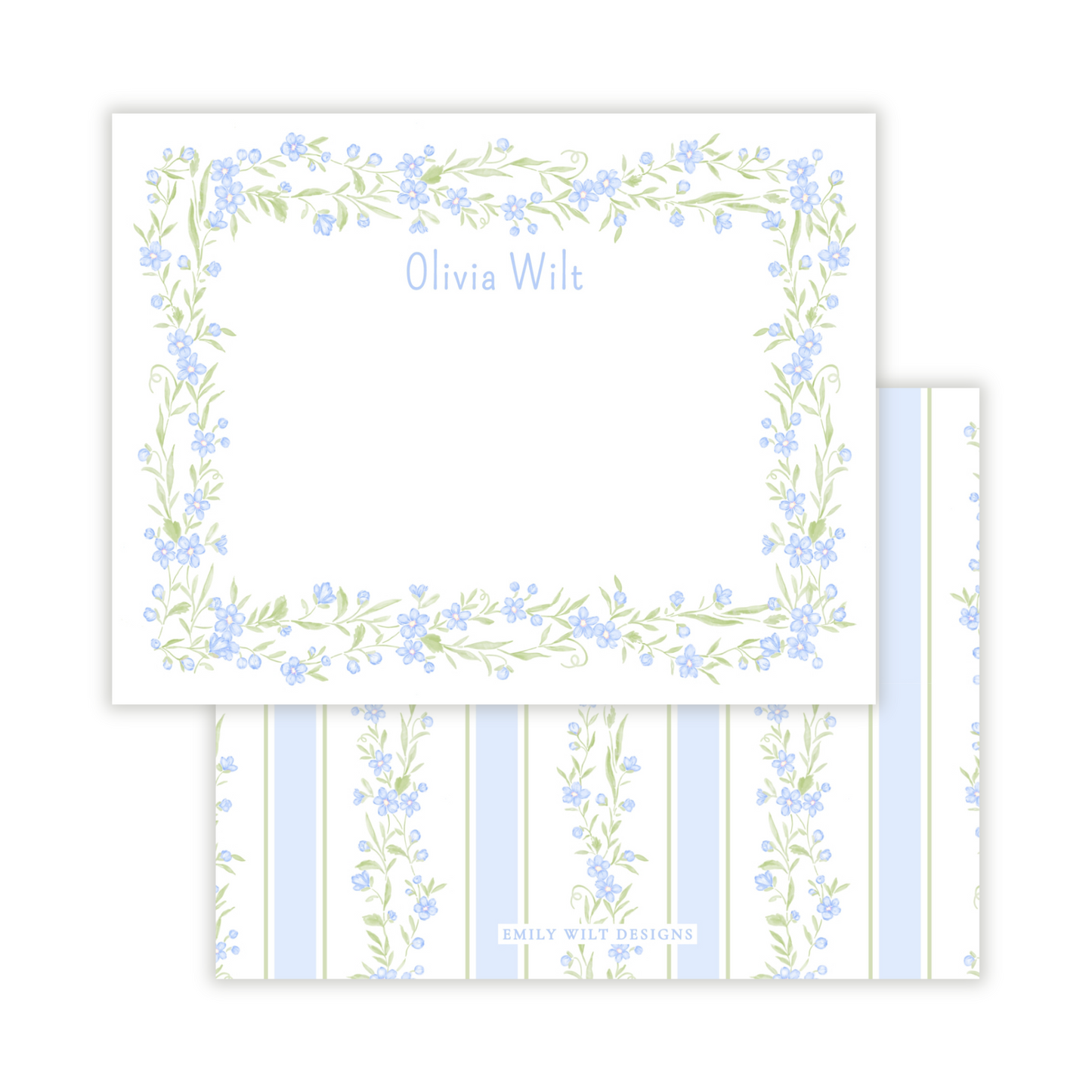 Blue Floral Toile Personalized Note Cards