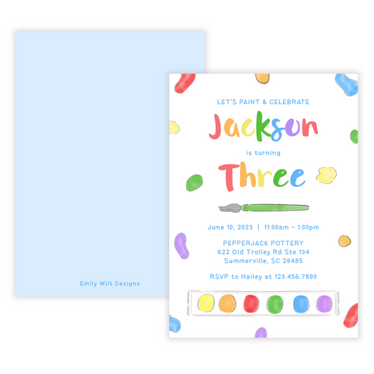 Paint Birthday Invitations - Primary Colors
