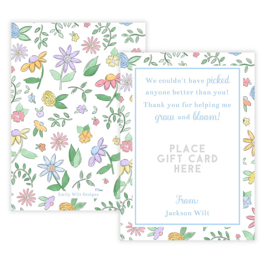 PRINTABLE Teacher Gift Card Holder - Bloom, Blue