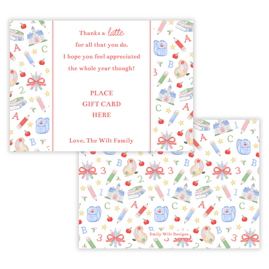 PRINTABLE Teacher Gift Card Holder - Preppy School Days, Coffee