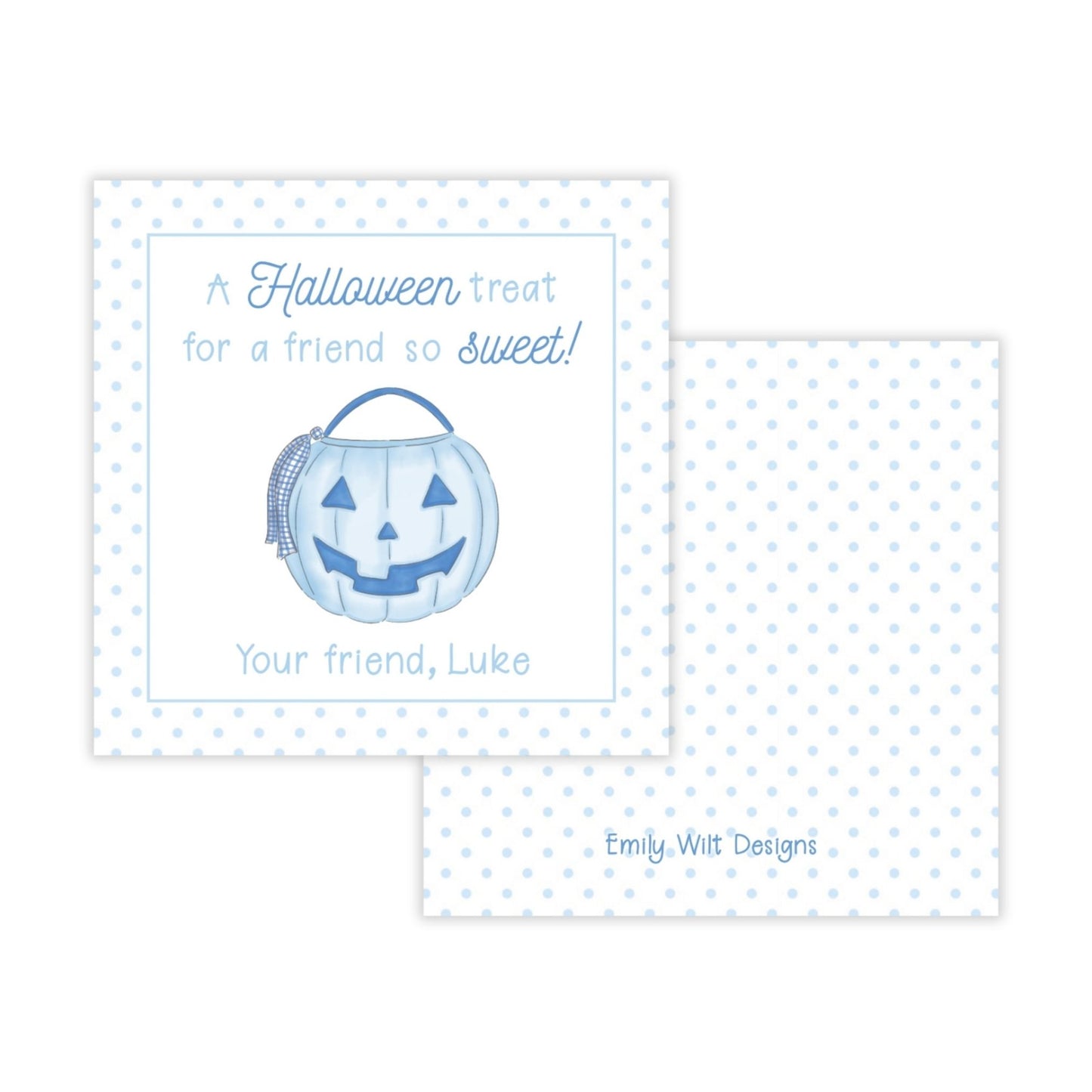 Kids Halloween Tags or Stickers - Pumpkin Bucket (Blue)