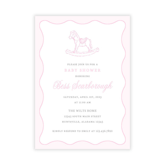 Rocking Horse Baby Shower Invitations - Pink