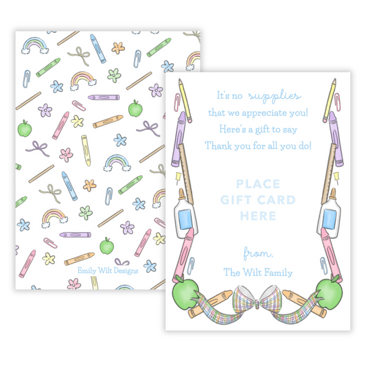 PRINTABLE Teacher Gift Card Holder - Pastel School Supplies, Blue