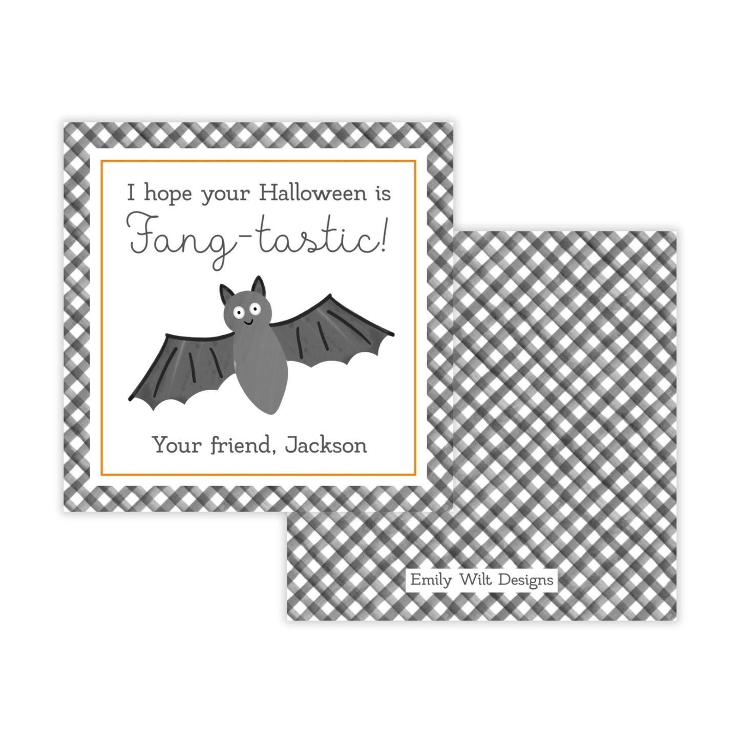 Kids Halloween Tags or Stickers - Bat (Orange)