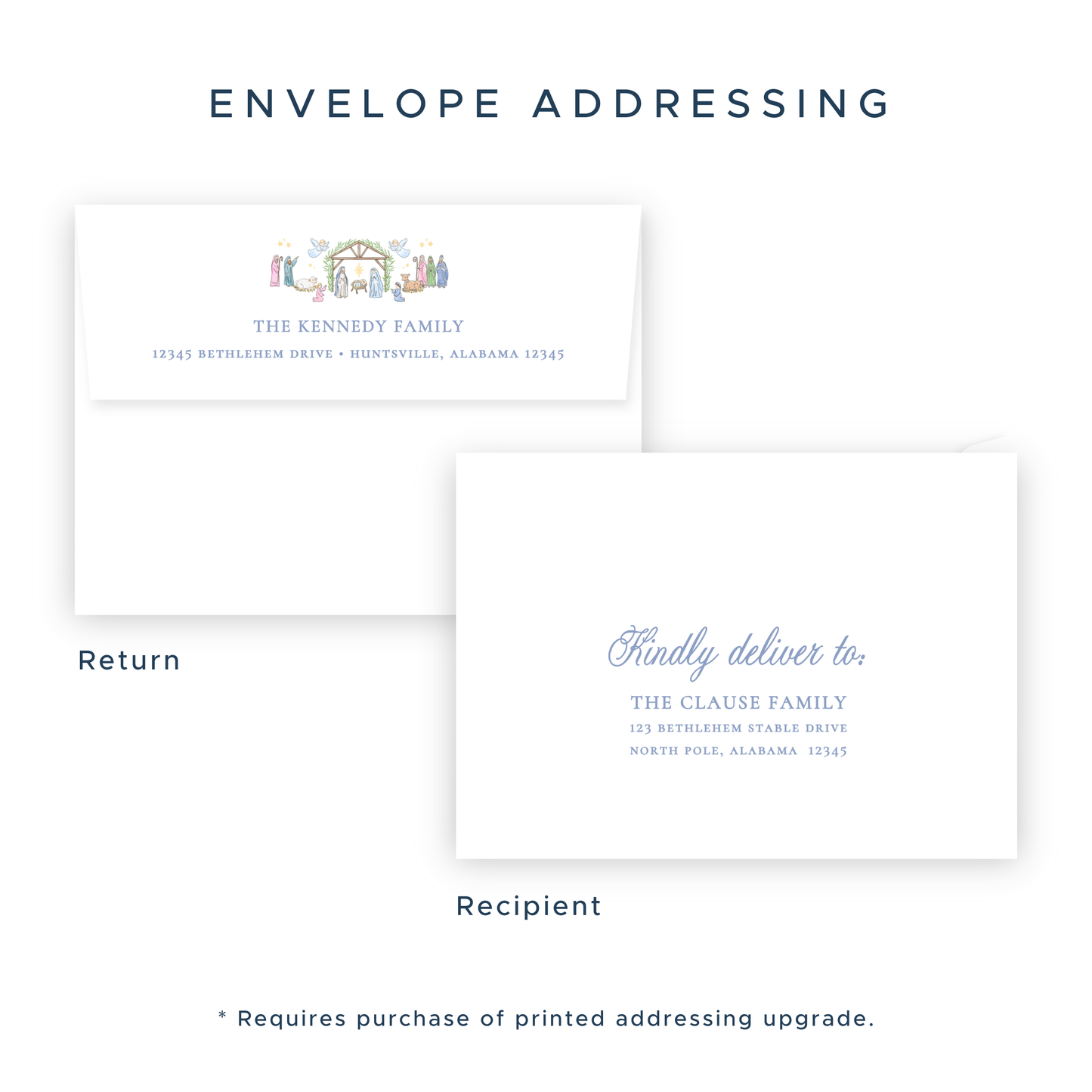 Christmas Photo Card - Festive Nativity Garland (Script, Pastel) - Portrait