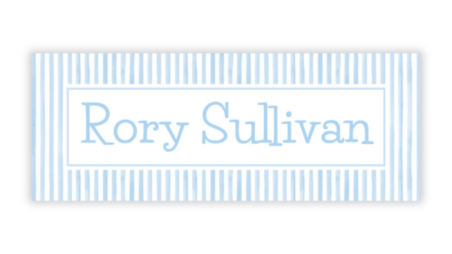 Personalized Water-Resistant Name Labels for School Supplies | 60 Pack (1x2.625") | Blue Seersucker