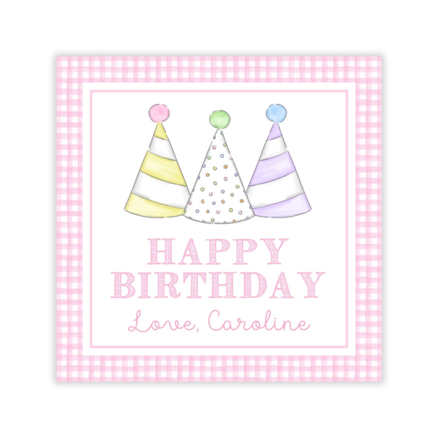 Happy Birthday Party Hats Gift Tag (Pink)