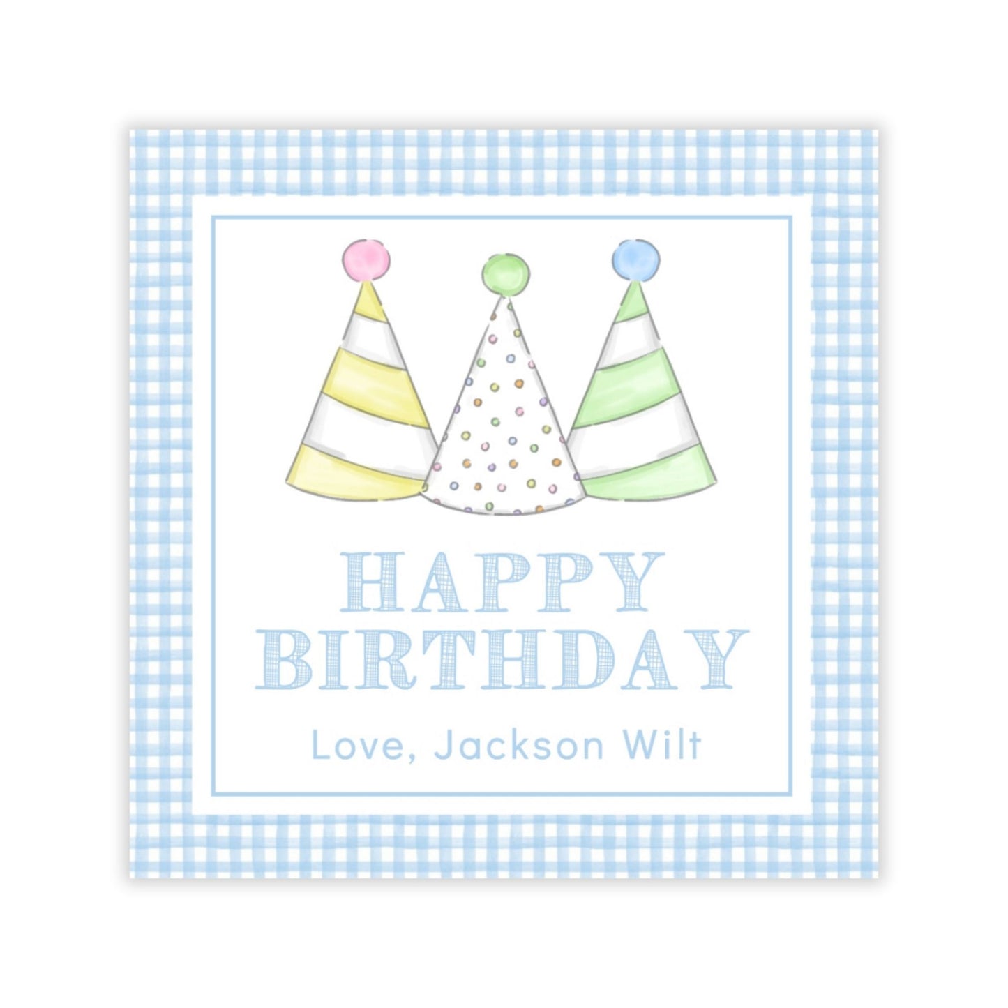 Happy Birthday Party Hats Gift Tag (Blue)