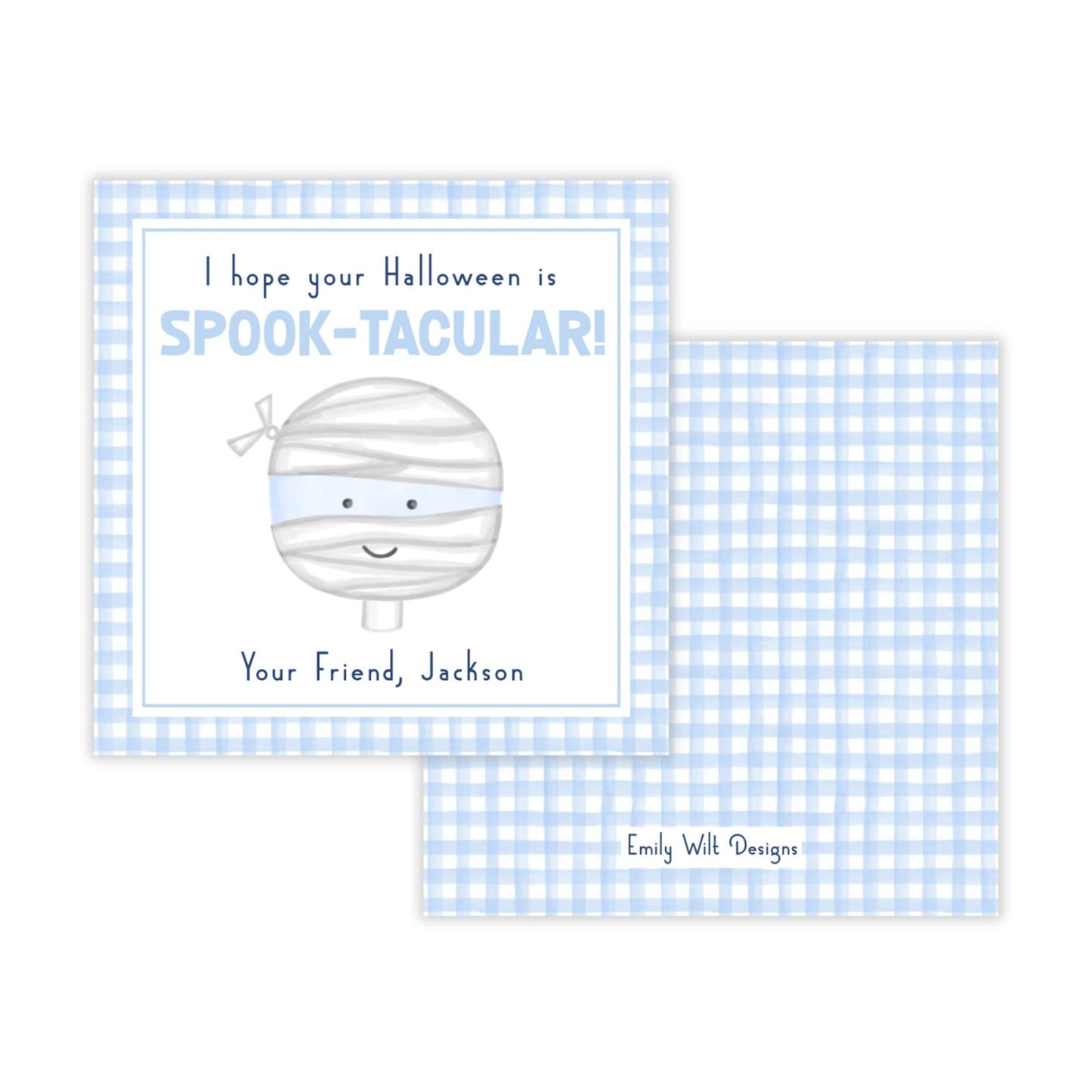 Kids Halloween Tags or Stickers - Mummy (Blue)