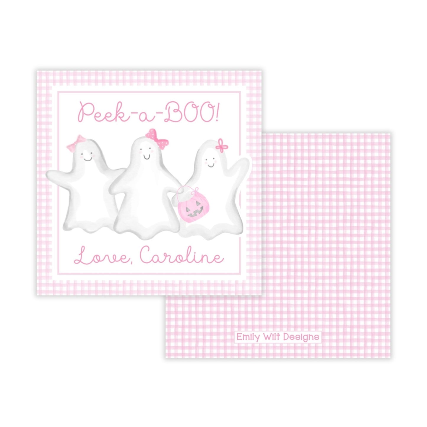 Kids Halloween Tags or Stickers - Peek-A-Boo Ghosts (Pink)