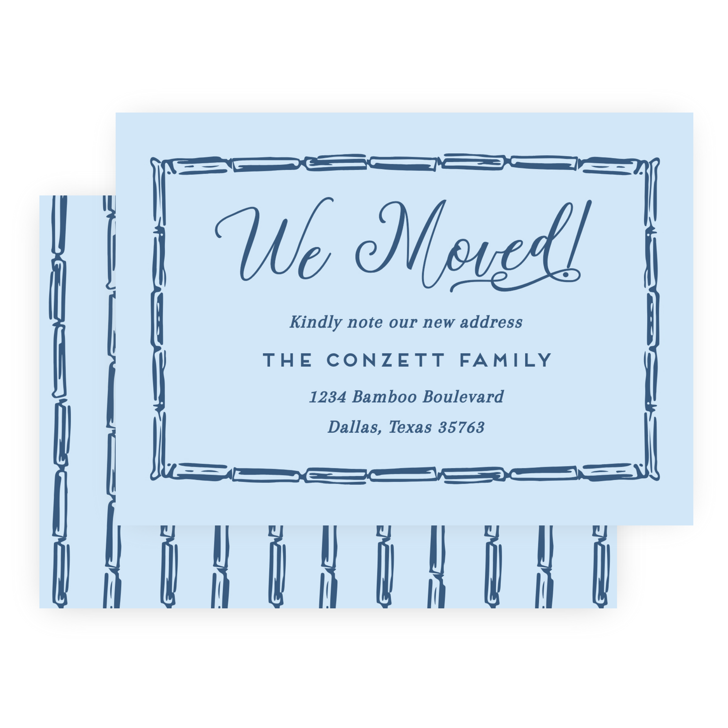 Christmas New Address Enclosure Cards - Bamboo Bow Frame, Winter Sky