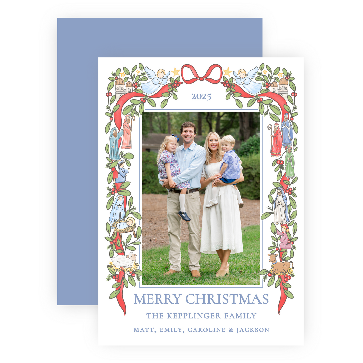 Christmas Photo Card - Festive Nativity Garland - Portrait