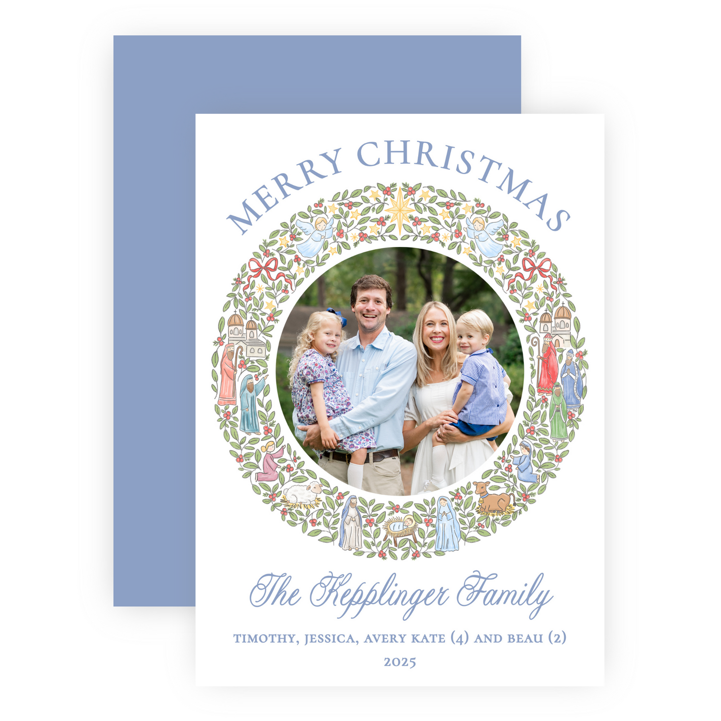 Christmas Photo Card - Festive Nativity Wreath - Portrait