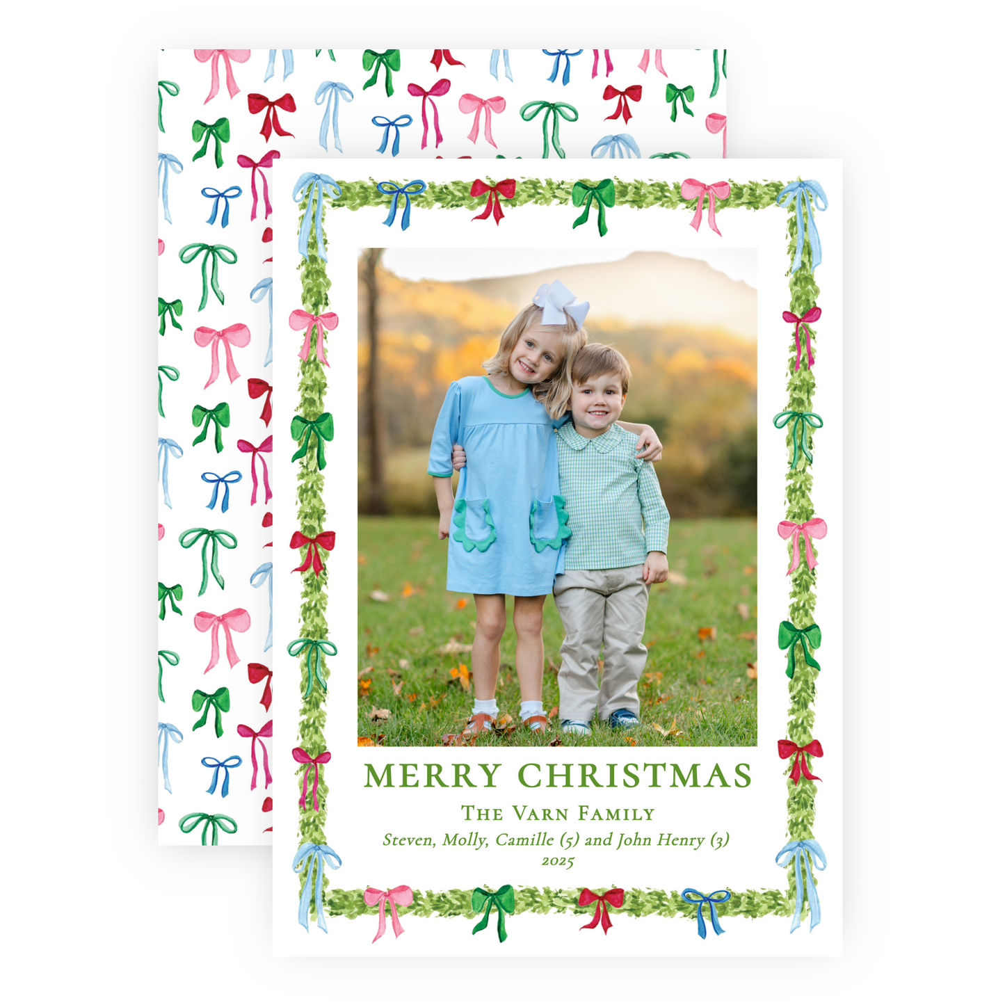 Christmas Photo Card - Decked with Bows Garland - Portrait