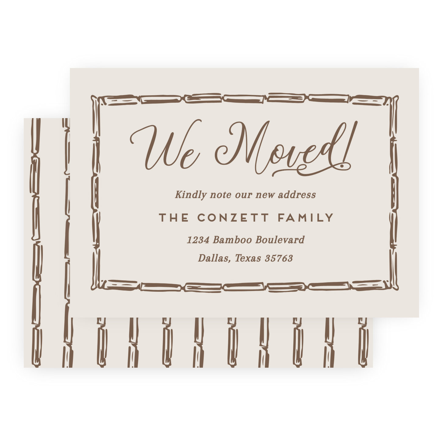 Christmas New Address Enclosure Cards - Bamboo Bow Frame, Chocolate