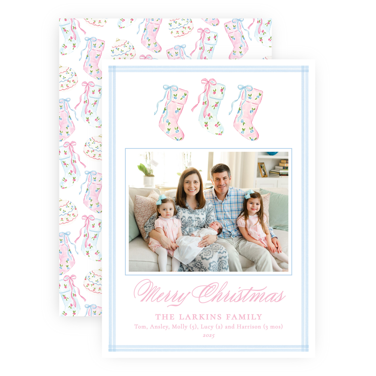 Christmas Photo Card - Delicate Stockings Trio - Portrait