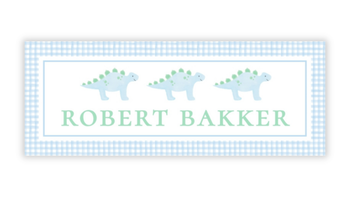 Personalized Water-Resistant Name Labels for School Supplies | 60 Pack (1x2.625") | Dinosaurs