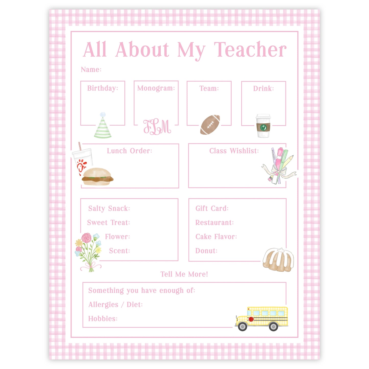 PRINTABLE Teacher Questionnaire (Pink)