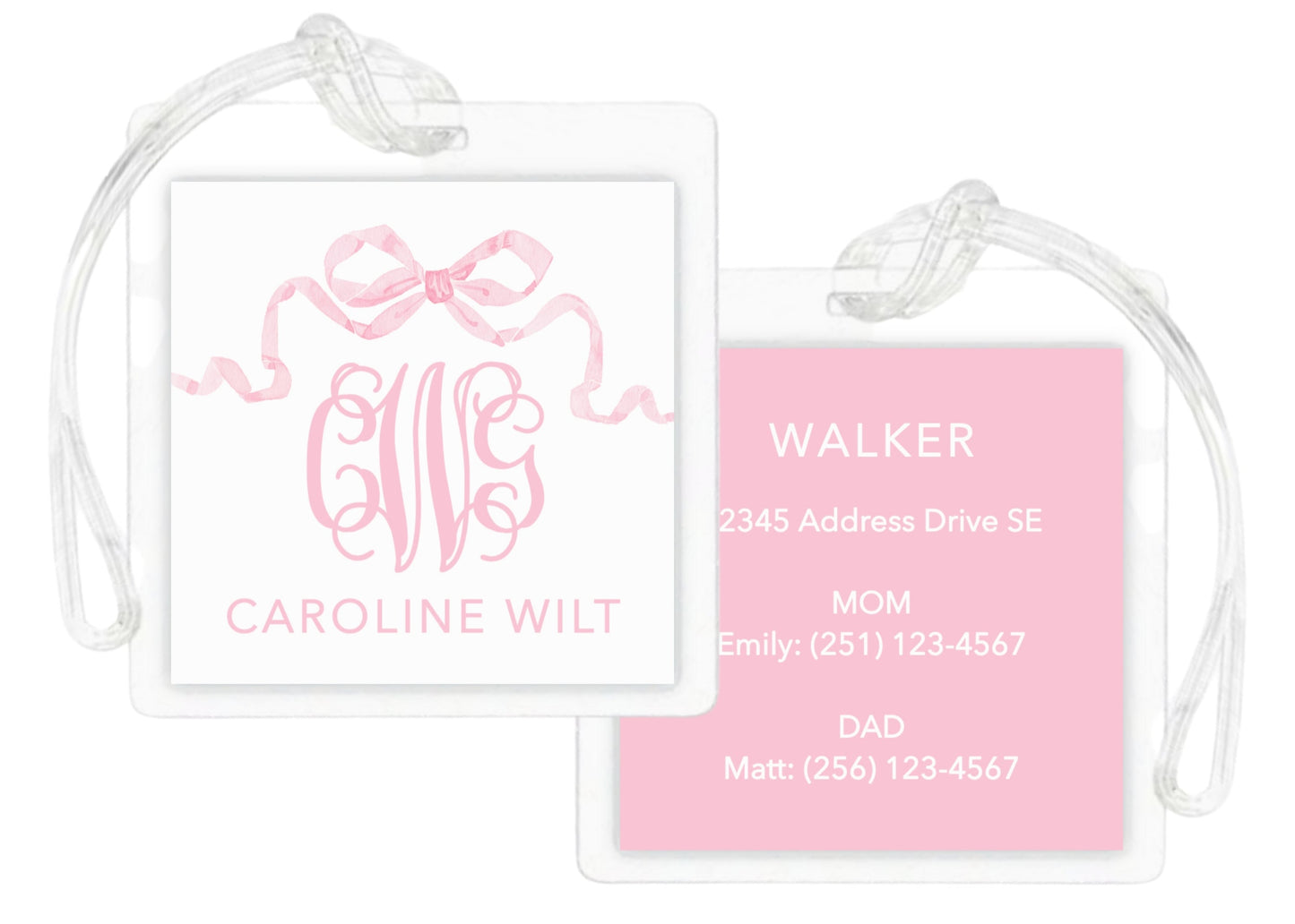 Laminated Bag Tag - Pink Fancy Bow
