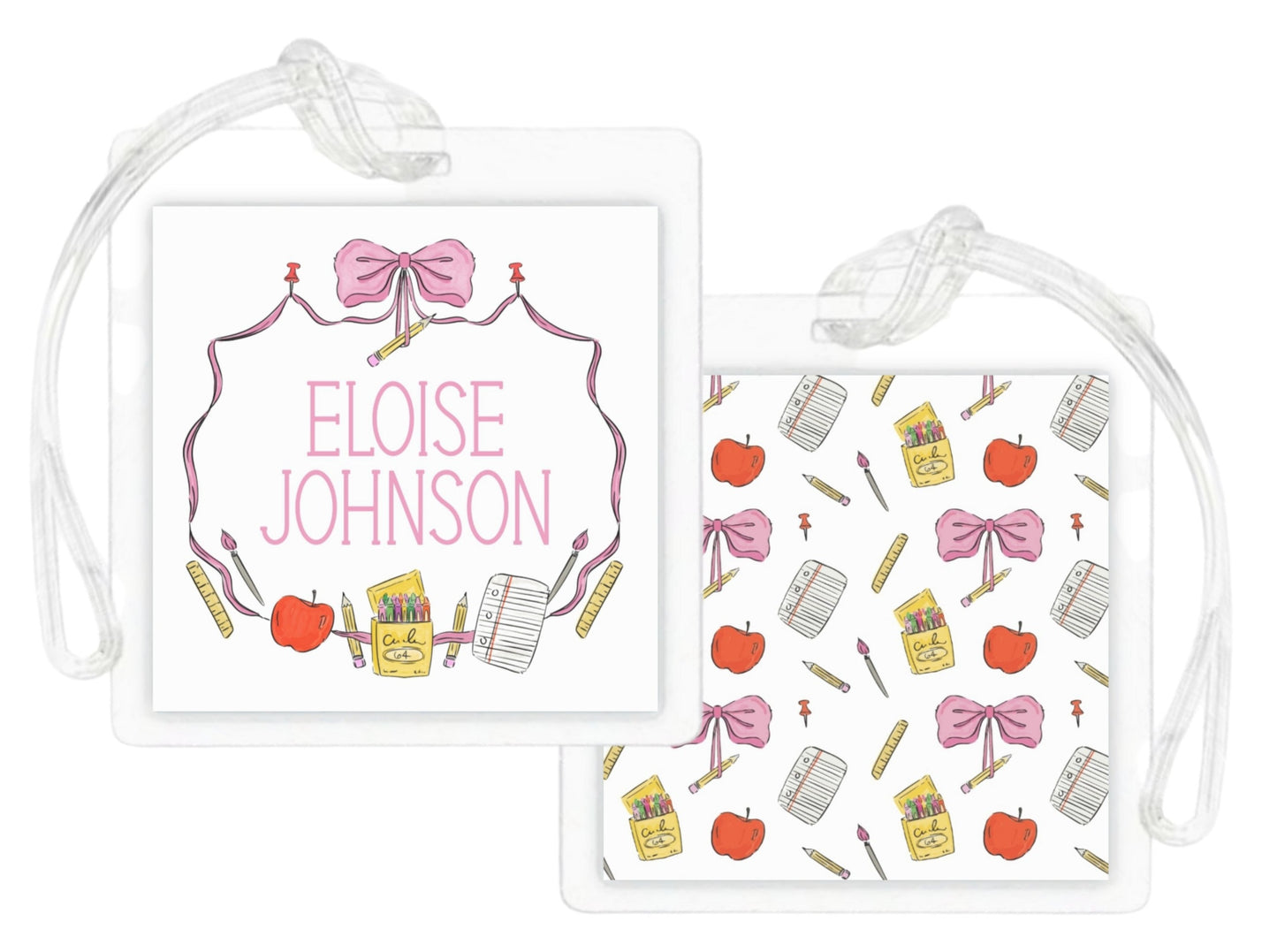 Laminated Bag Tag - Back to School Crest (Pink)