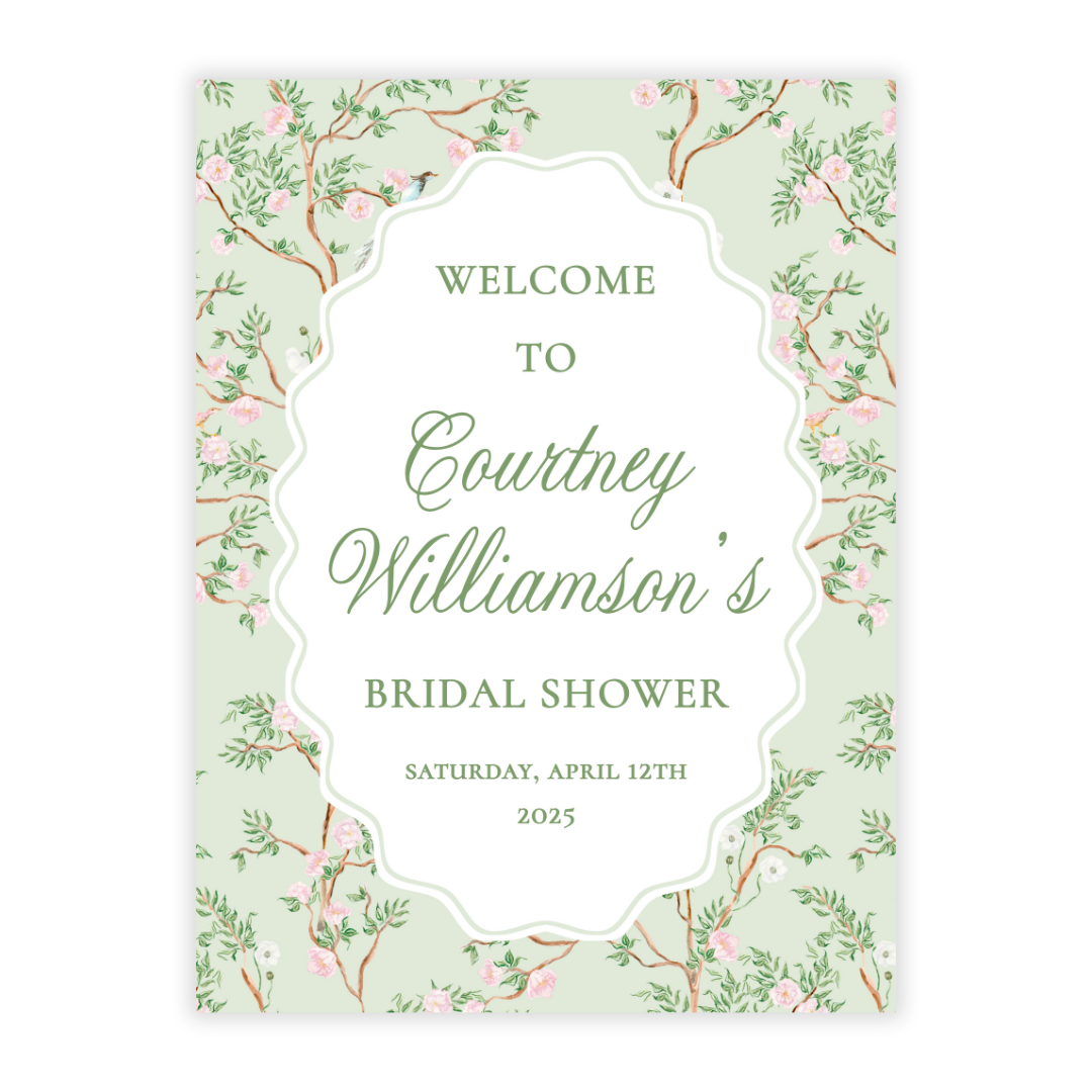 Spring Chinoiserie Bridal Shower Welcome Sign PDF File