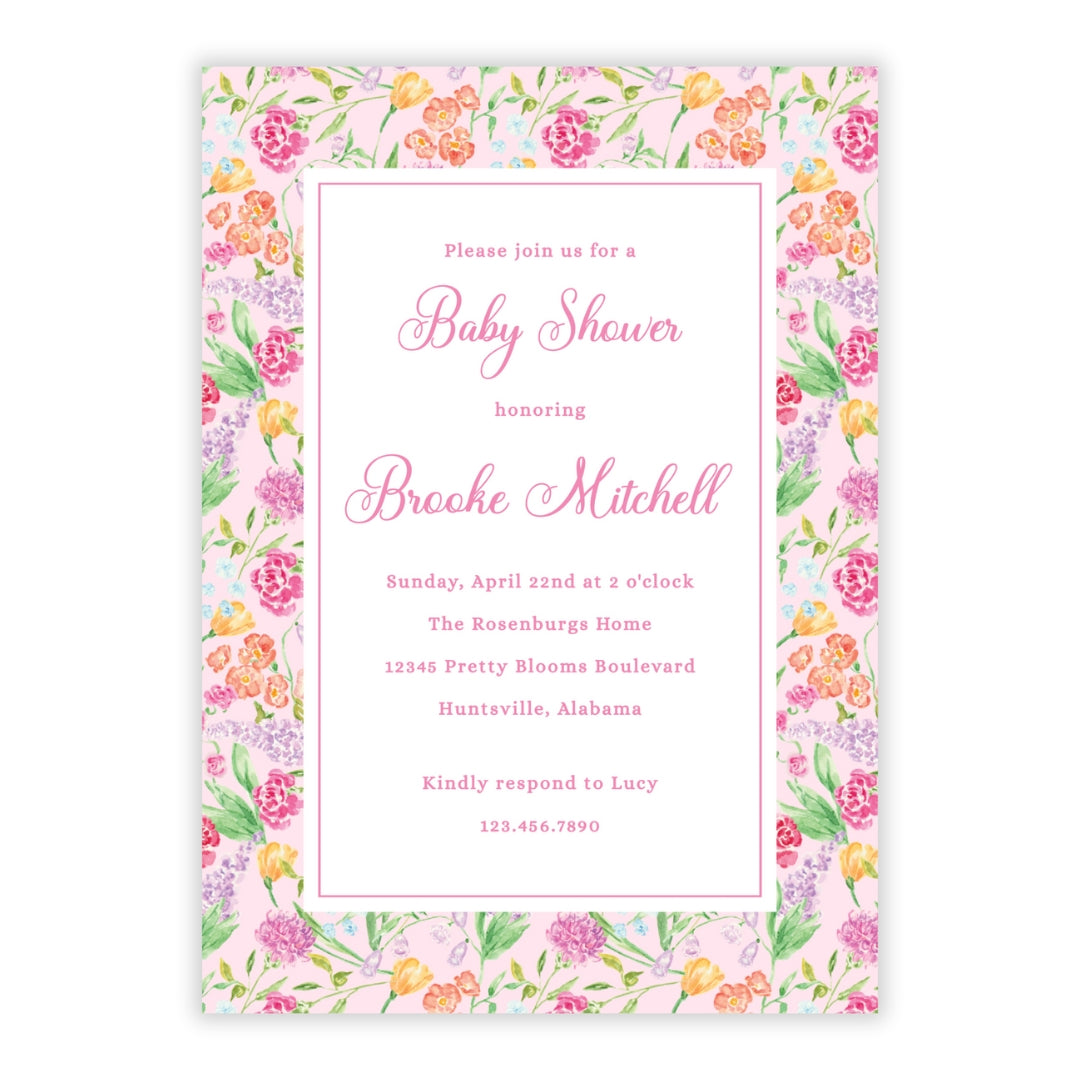 Genevieve's Garden Frame Baby Shower Invitations (Pink)