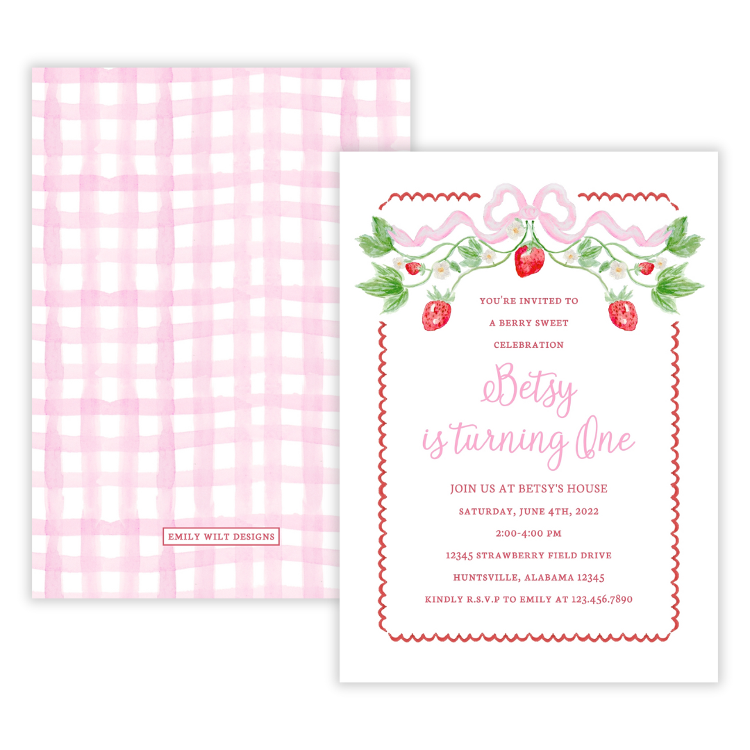 Strawberry First Birthday Invitations