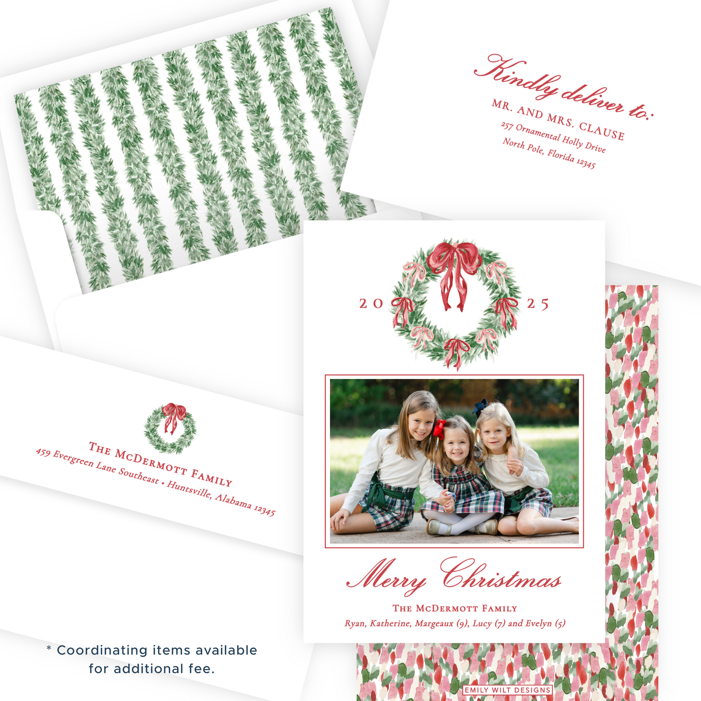 Christmas Photo Card - Tied with a Bow Decorated Wreath