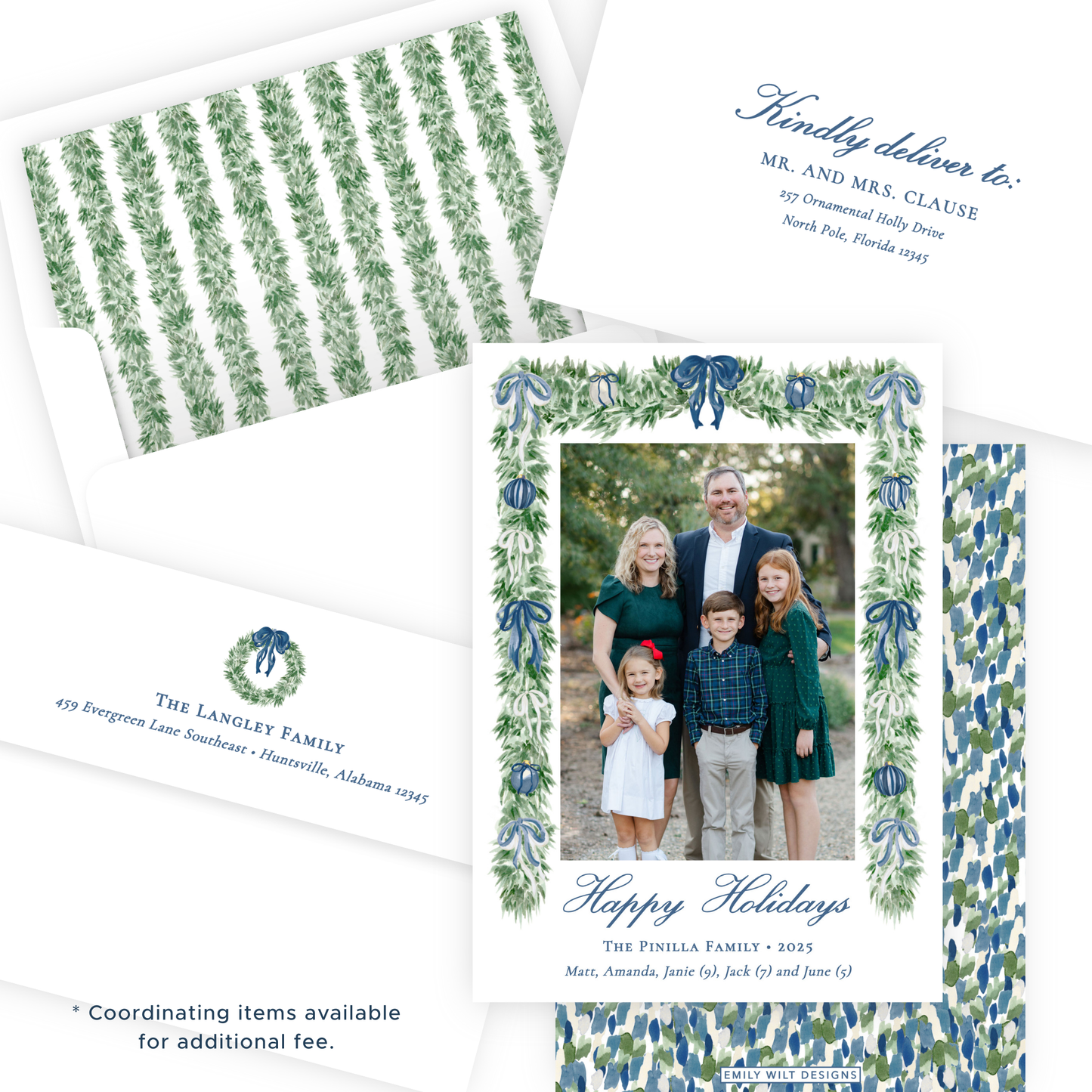 Christmas Address Labels - Tied with a Bow Decorated Wreath, Blue