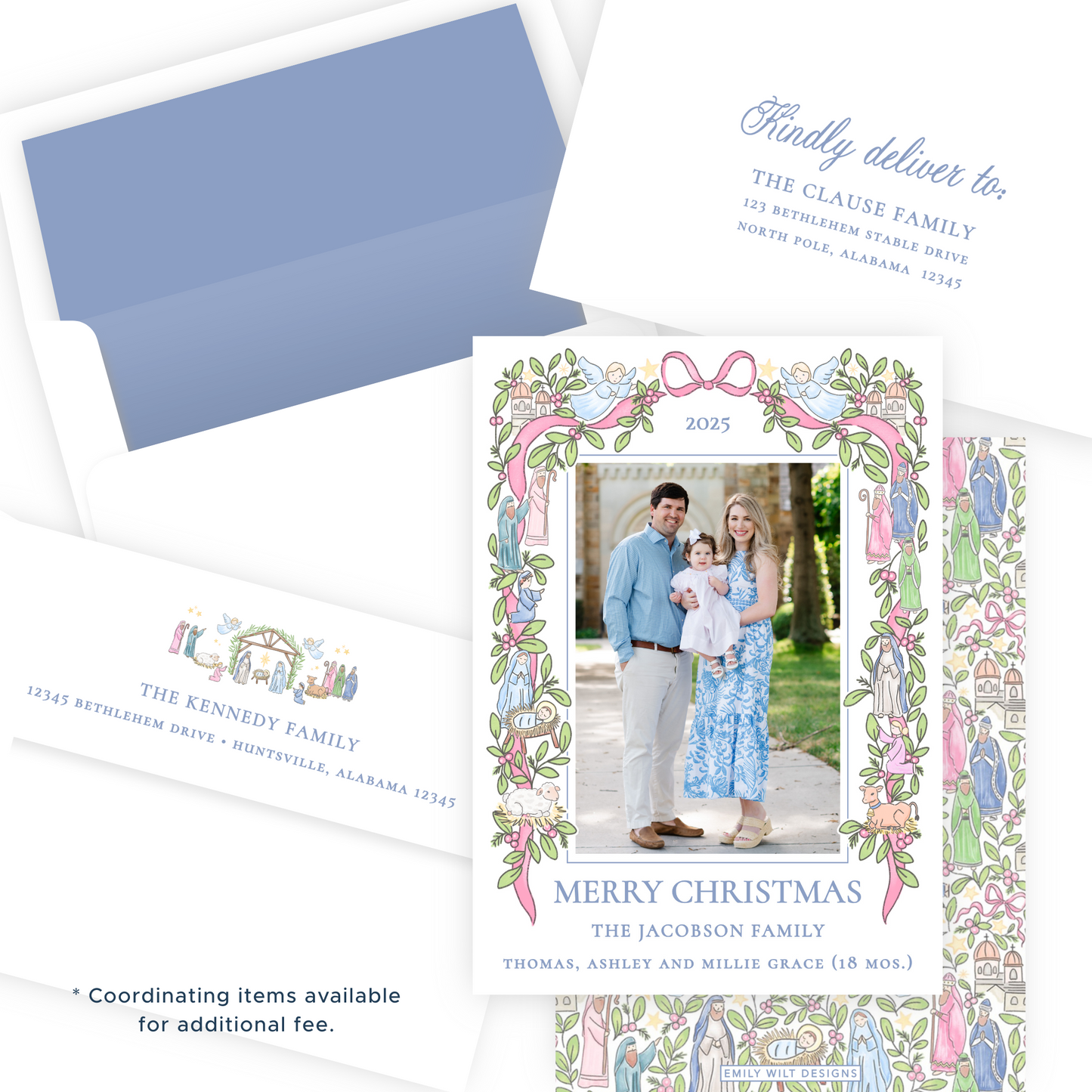 Christmas Photo Card - Festive Nativity Garland (Pastel) - Portrait