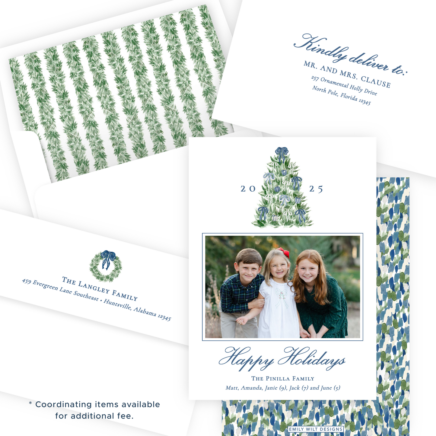Christmas Photo Card - Tied with a Bow Tree, Blue - Portrait