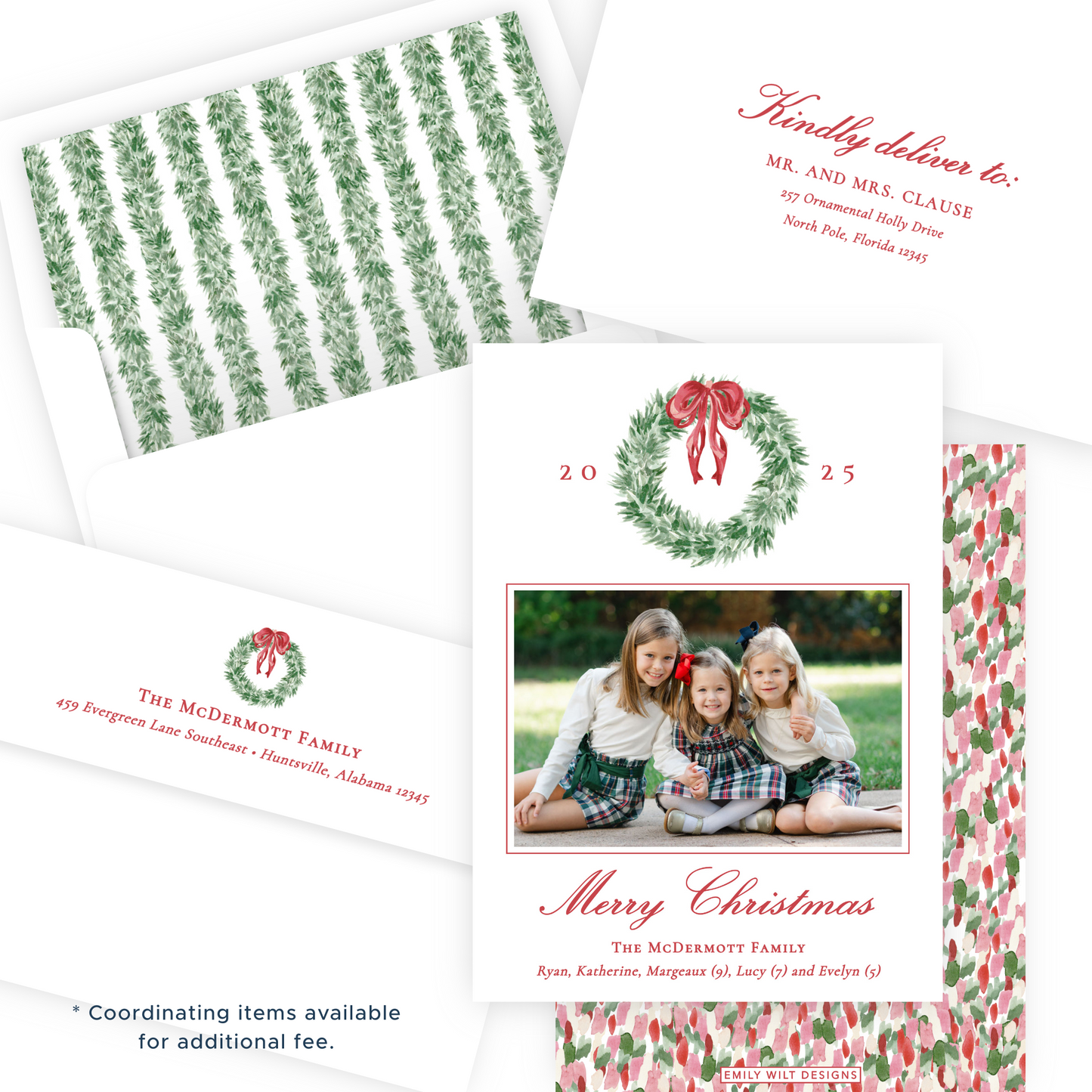 Christmas Photo Card - Tied with a Bow Wreath - Portrait