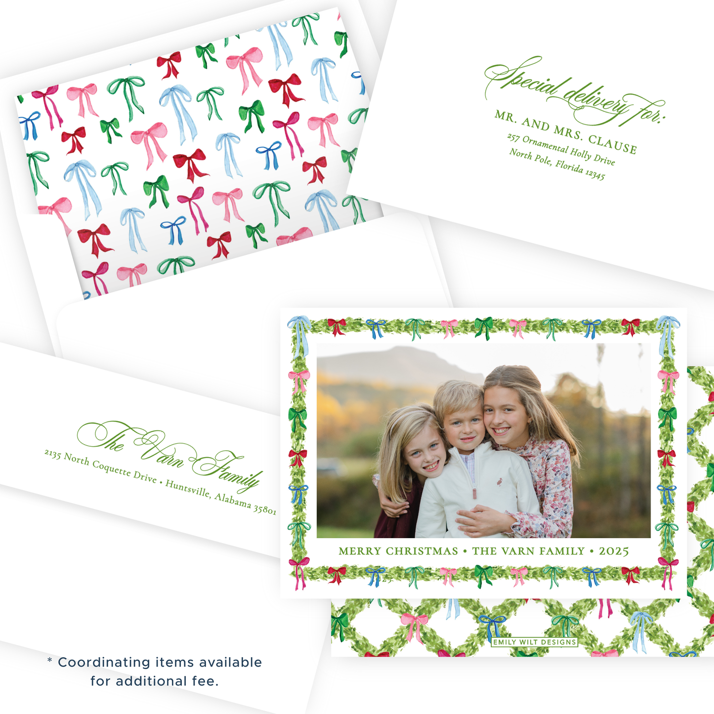 Christmas Photo Card - Decked with Bows Garland - Landscape