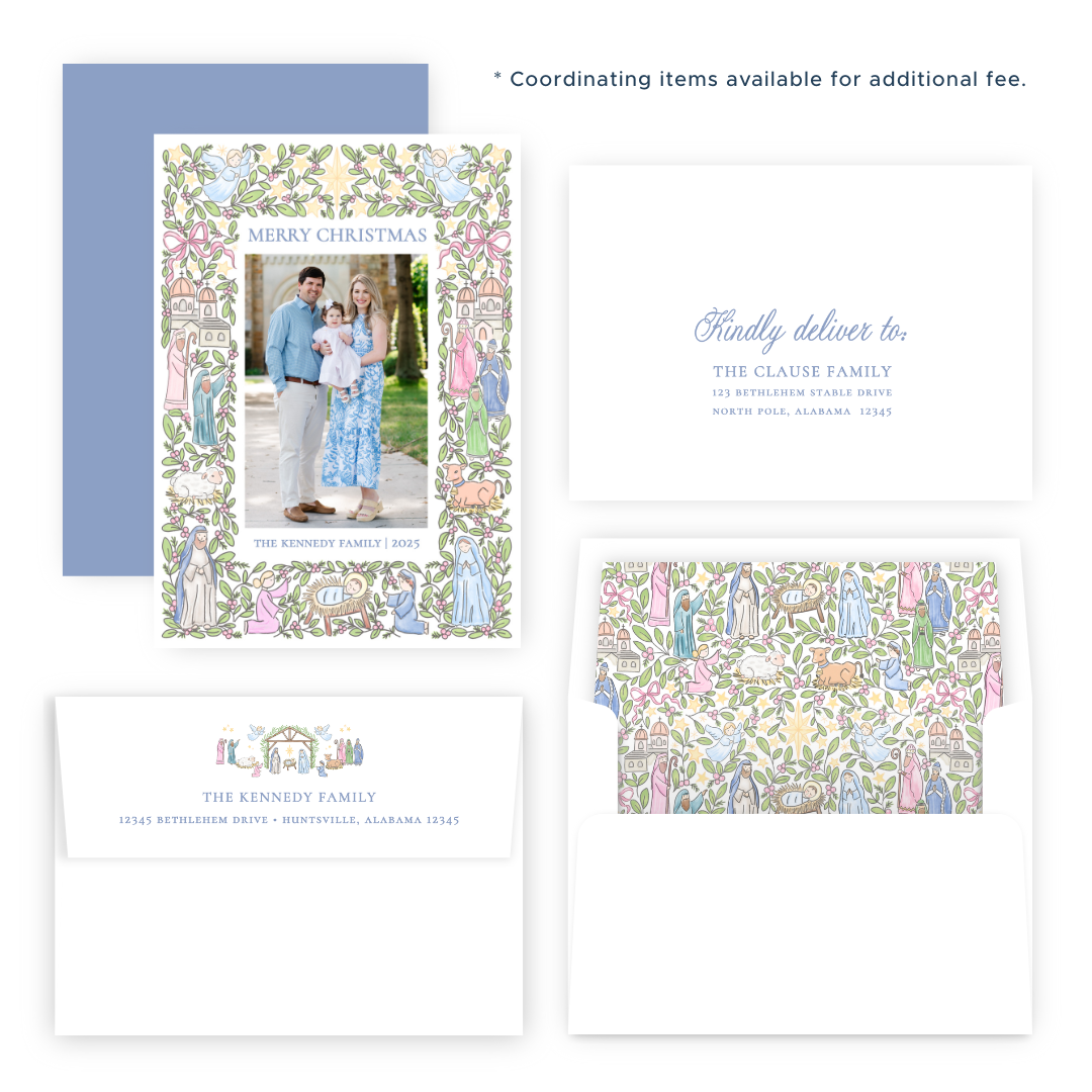 Christmas Photo Card - Festive Nativity Frame, Pastel - Portrait