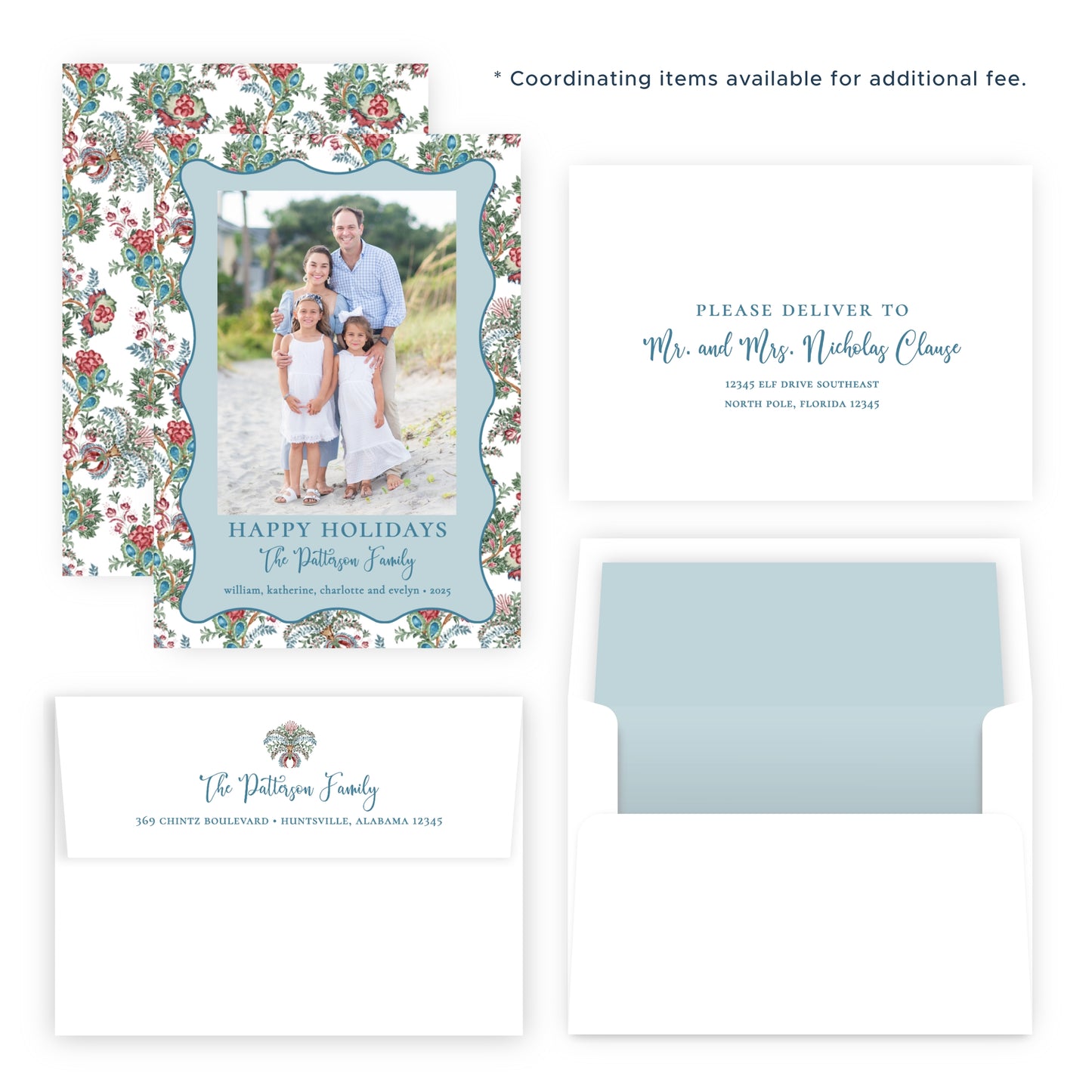 Christmas Photo Card - Chintz Elegance, Blue (Portrait)
