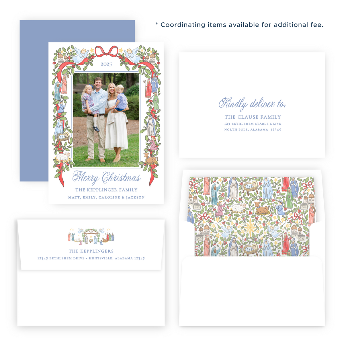 Christmas Photo Card - Festive Nativity Garland (Script) - Portrait