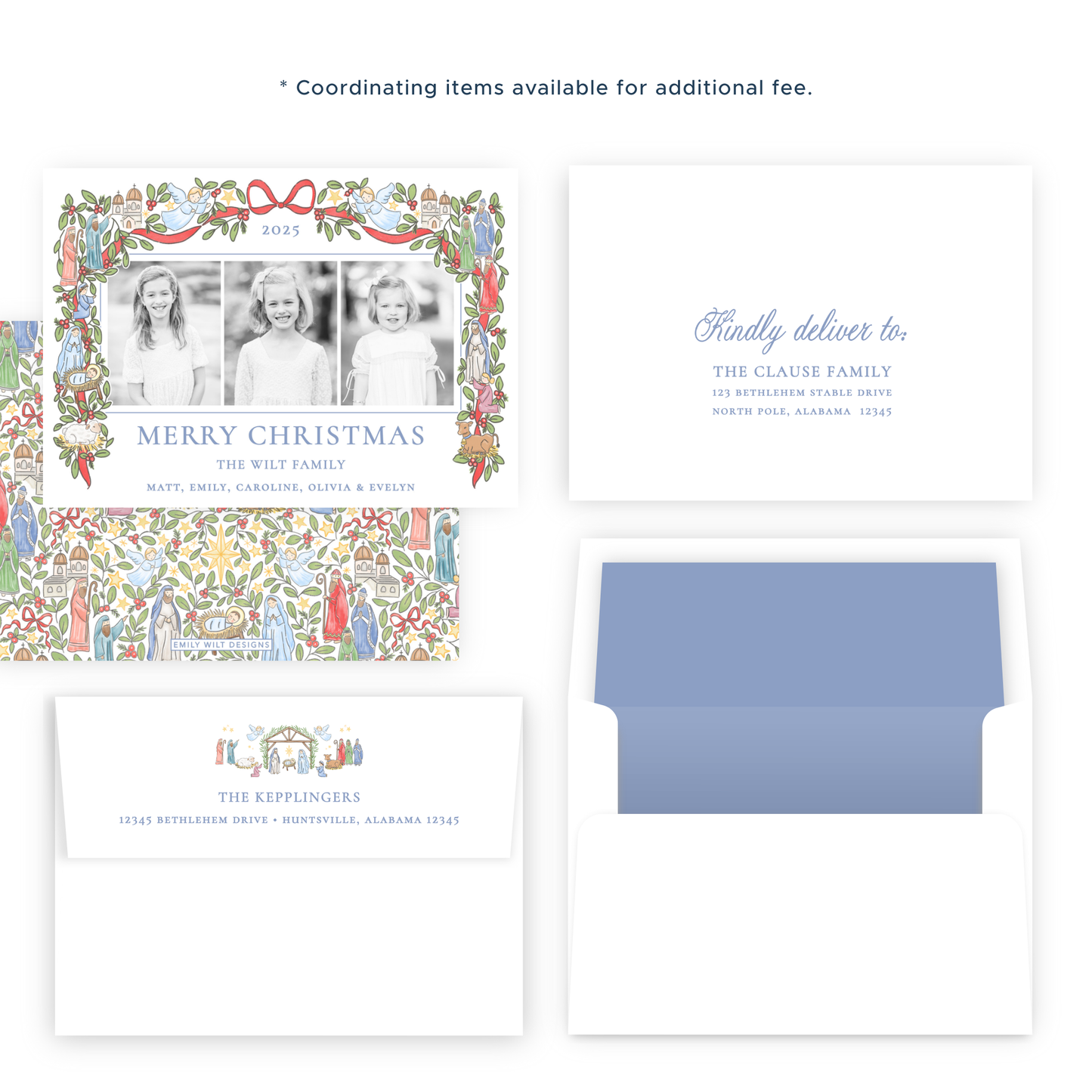 Christmas Photo Card - Festive Nativity Garland, 3 Photos - Landscape