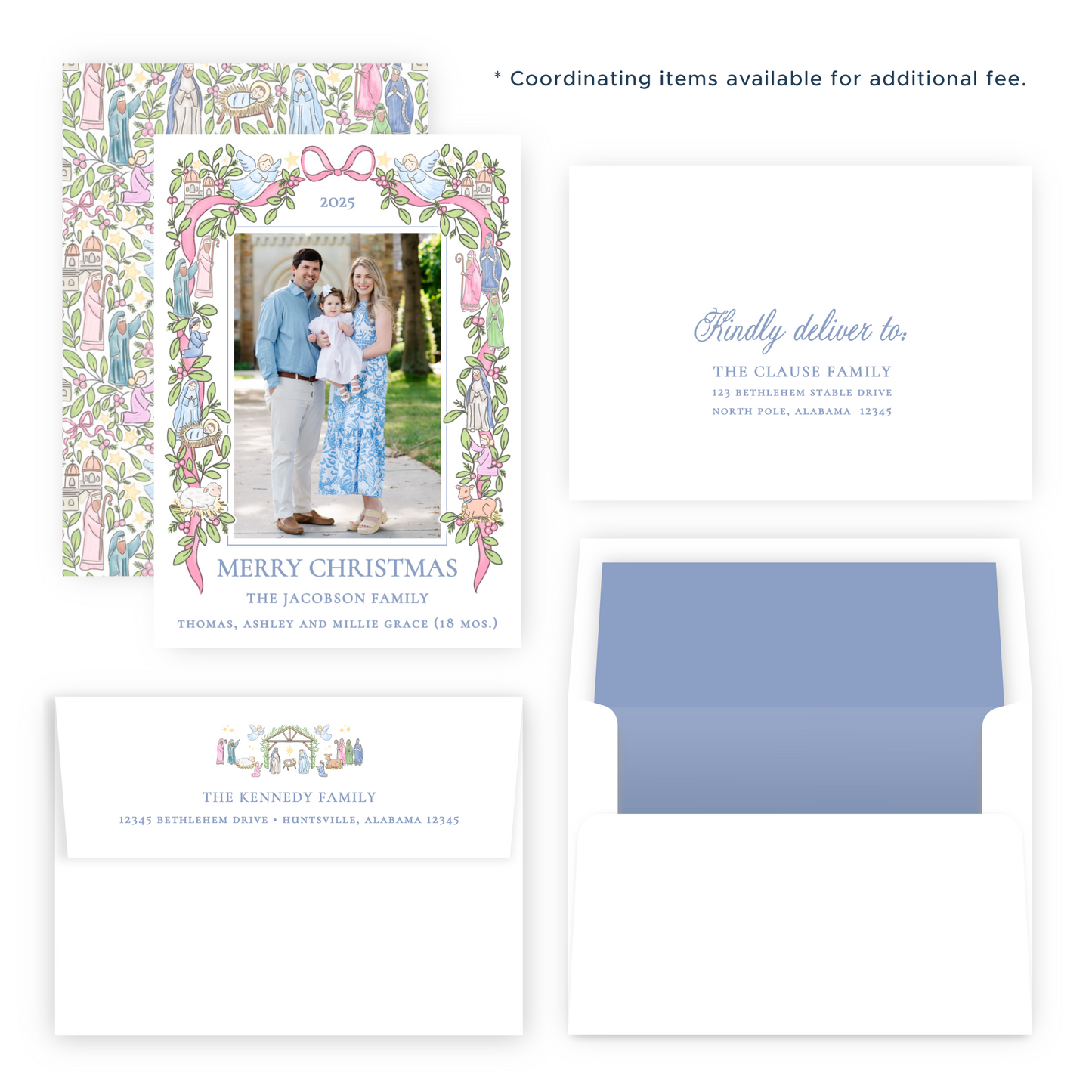 Christmas Photo Card - Festive Nativity Garland (Pastel) - Portrait