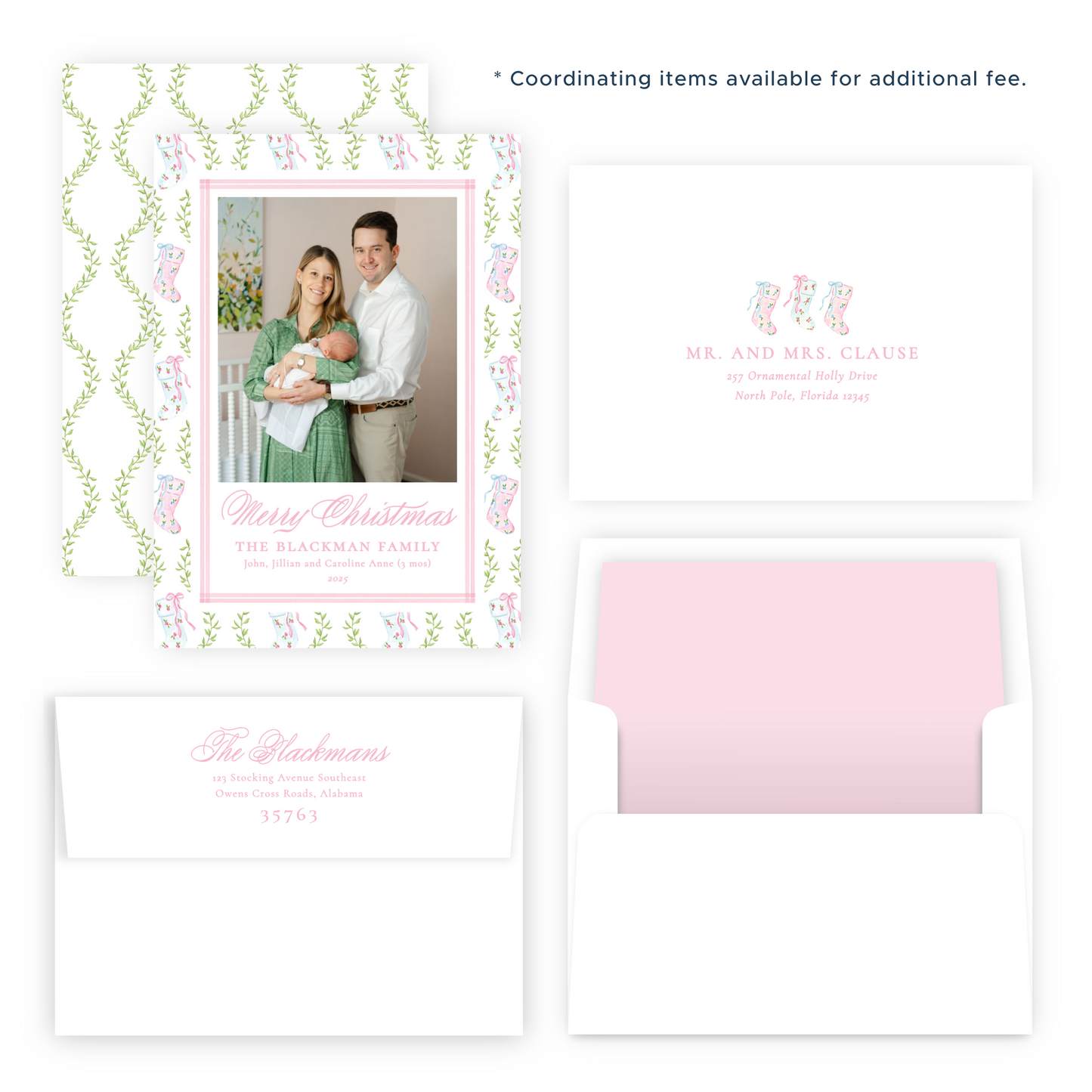 Christmas Photo Card - Delicate Stockings - Portrait