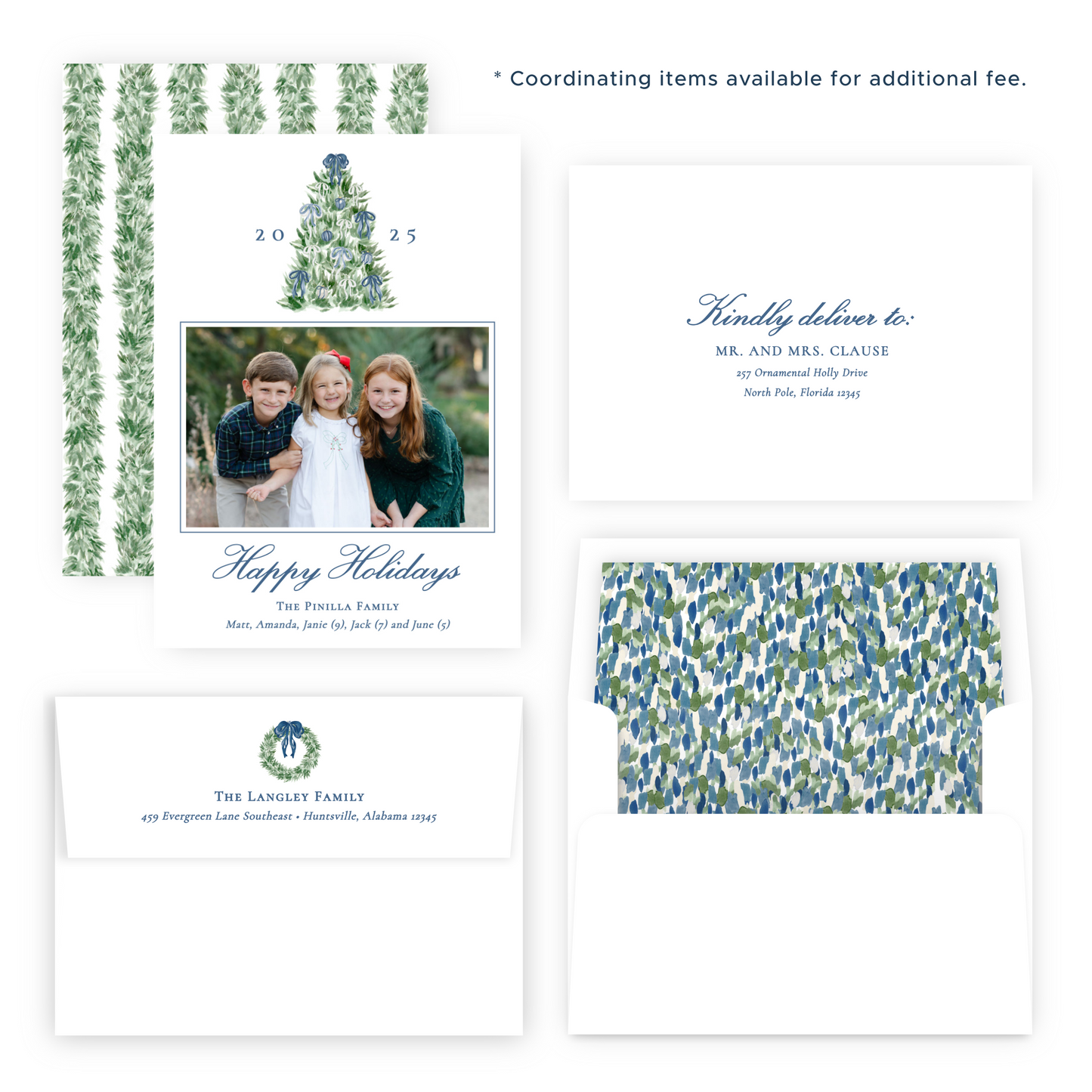 Christmas Photo Card - Tied with a Bow Tree, Blue - Portrait
