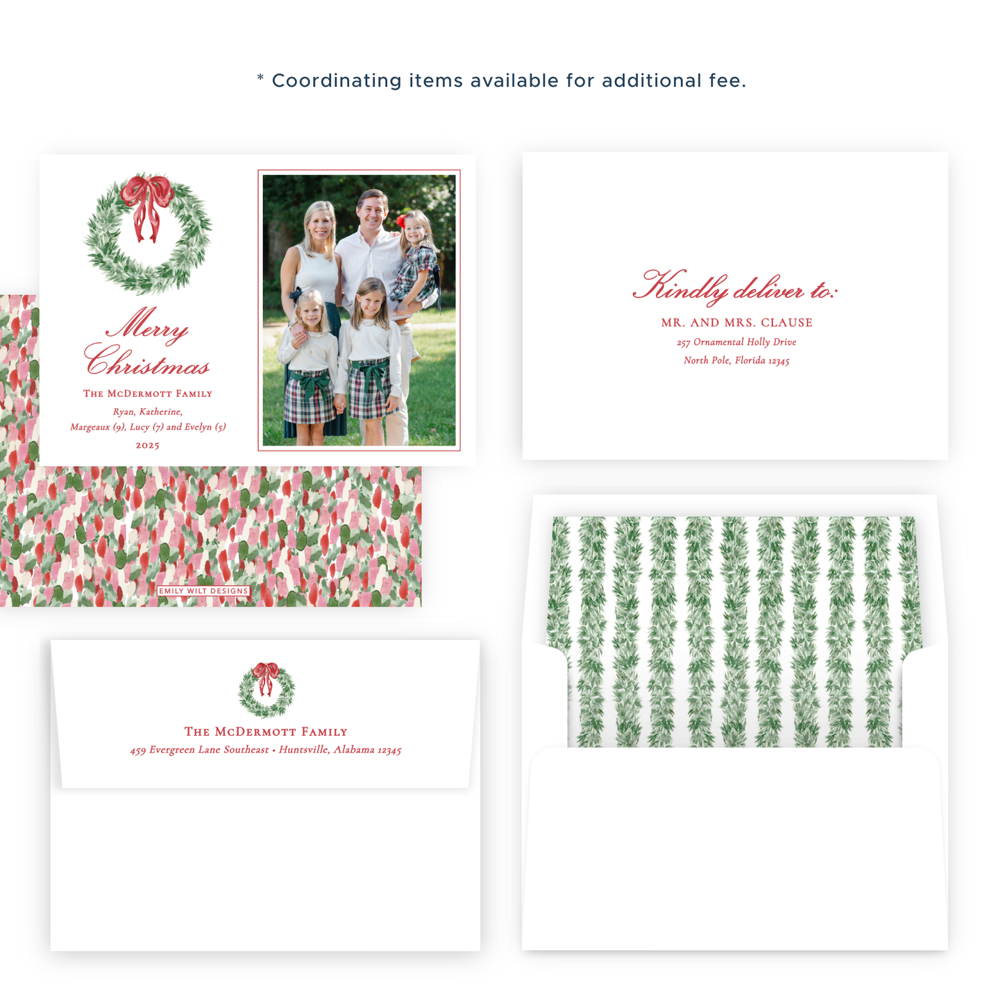 Christmas Photo Card - Tied with a Bow Wreath - Landscape