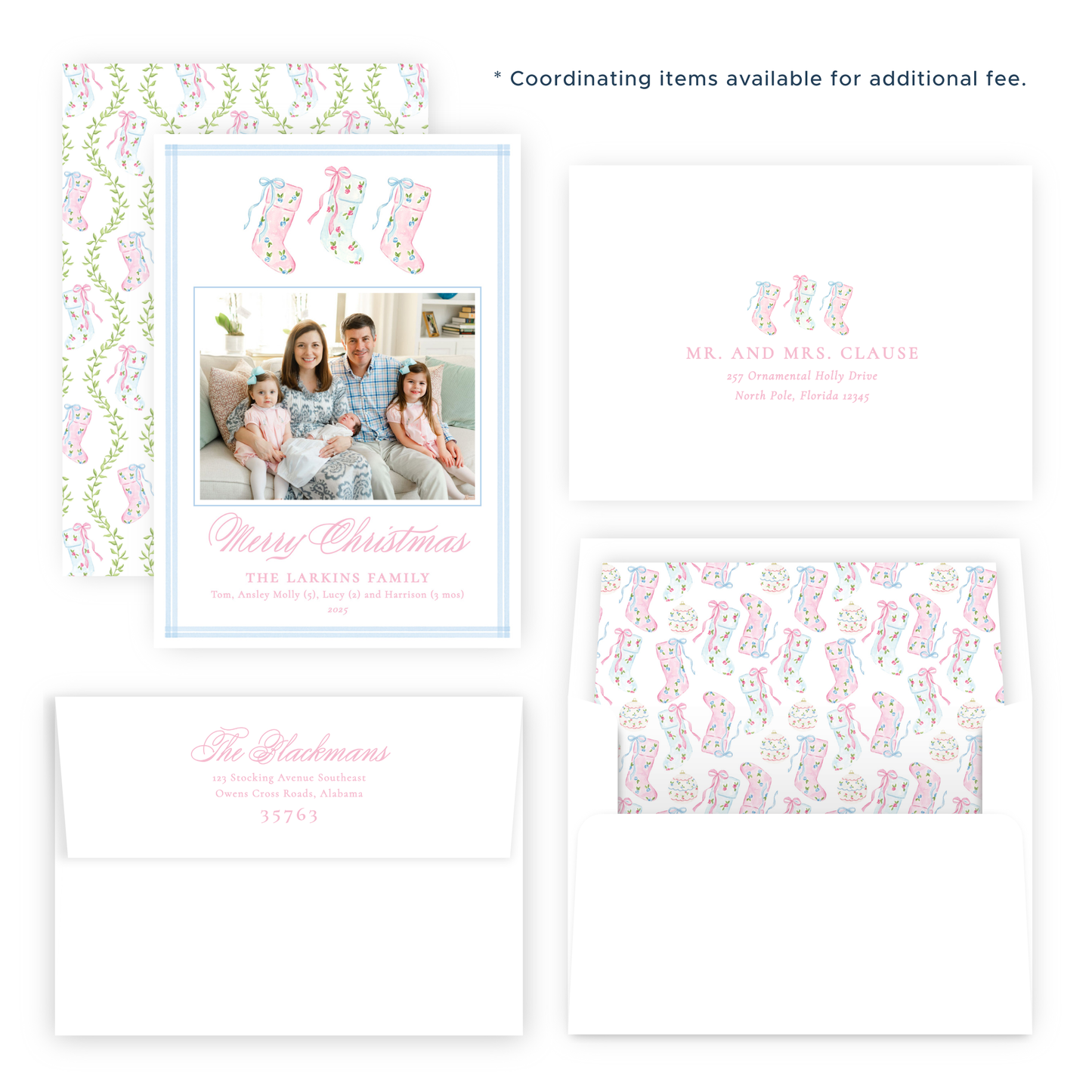 Christmas Photo Card - Delicate Stockings Trio - Portrait